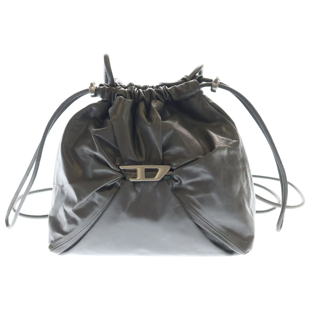 DIESEL (ディーゼル) SCRUNCH-D BUCKET BAG IN SHINY WRINKLED LEATHER ドローストリング レザー バゲット ショルダーバッグ グレー X10325P1003T8080