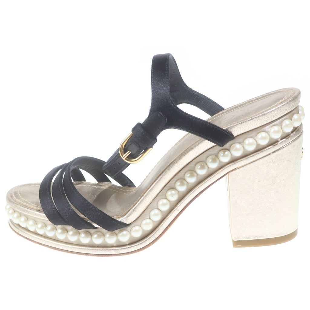 CHANEL シャネル ココマーク ツイード パールヒール サンダル 34 CHANEL (シャネル) ココマーク パール装飾 ヒール パンプス サンダル