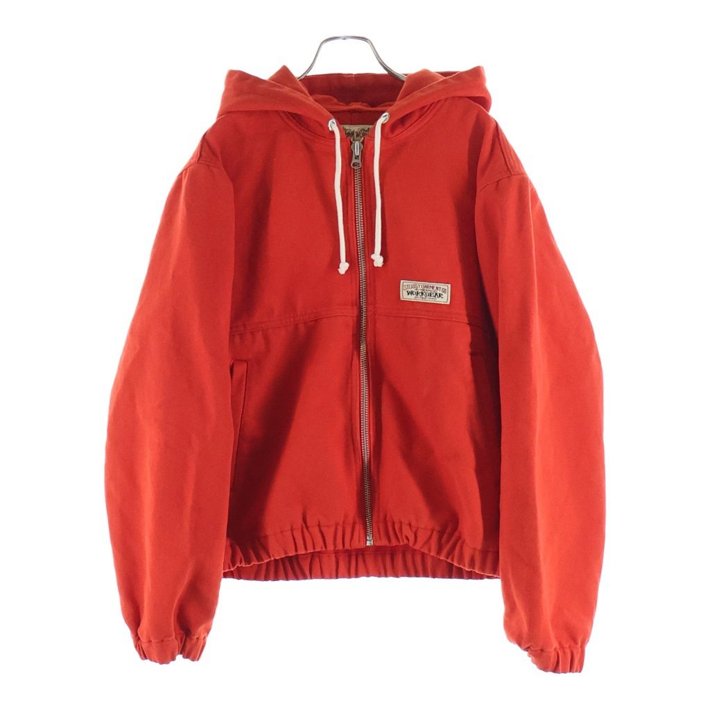 STUSSY (ステューシー) WORK JACKET UNLINED CANVAS キャンバス ドローコード コットン ジップアップ フーディー パーカー ワークジャケット レッド 115913