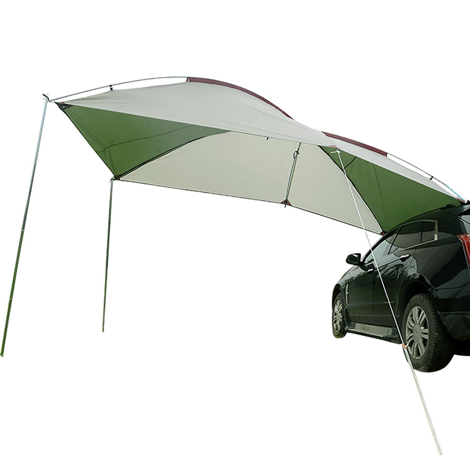 【特価】ドライブ旅行 キャンプ リアテント 車横 防雨タープ付き（軍緑色/米白色） アウトドア 車用サイドテント 大型