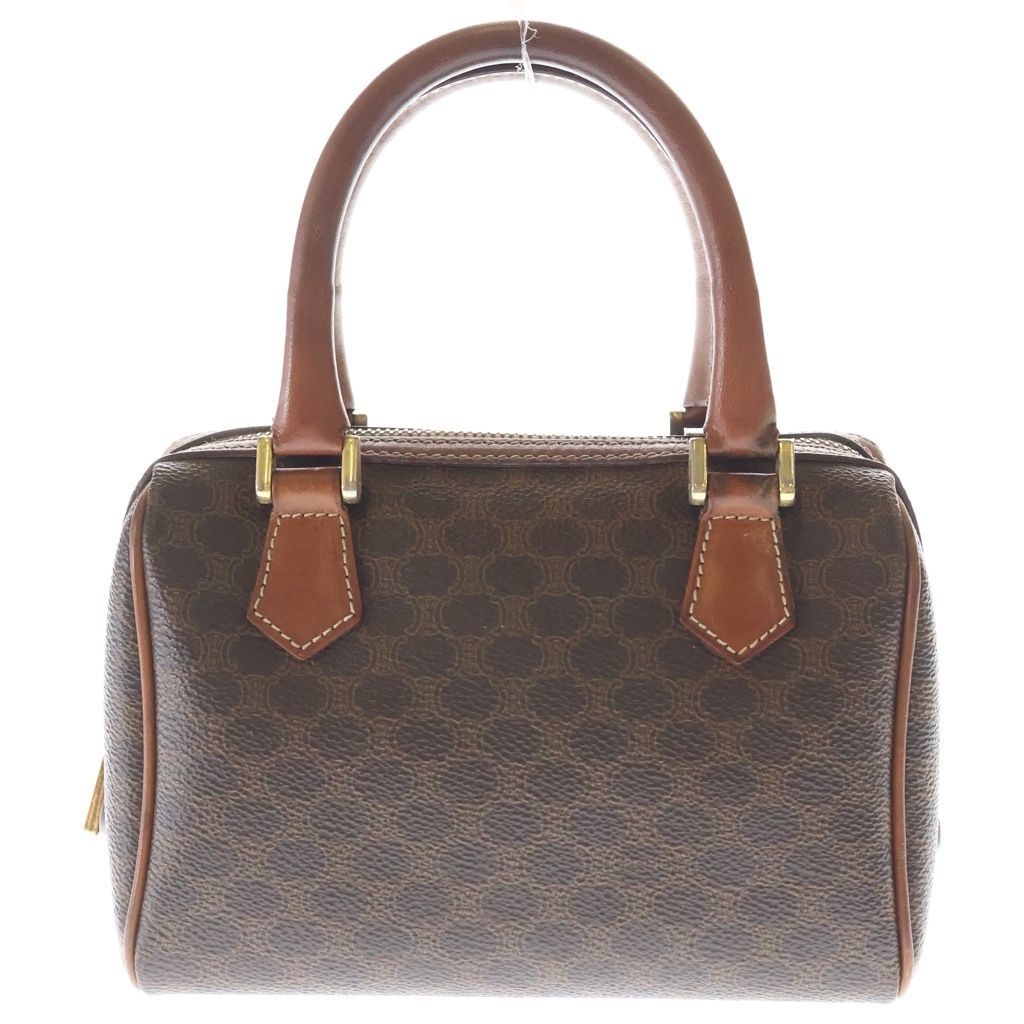 CELINE (セリーヌ) マカダム 2wayミニボストンバッグ ショルダーバッグ ブラウン レザー×PVC ゴールド金具