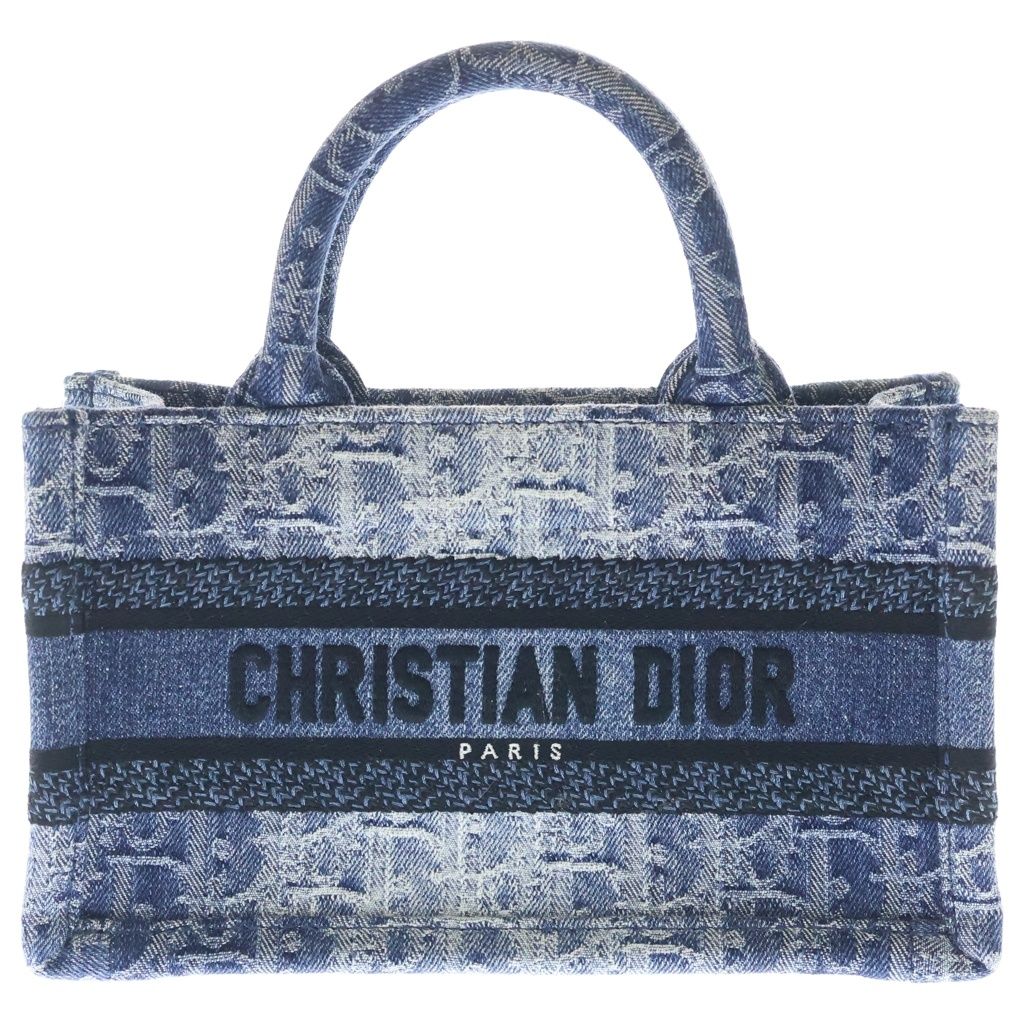 Christian Dior (クリスチャンディオール) オブリーク ブックトート ミニ デニム キャンバス 2WAY ハンドバッグ ショルダーバッグ ブルー