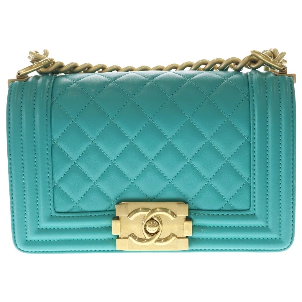 CHANEL (シャネル) ボーイシャネル20 スモール チェーン ショルダーバッグ ラムスキン ゴールド金具 グリーン A67085 シール 23番台