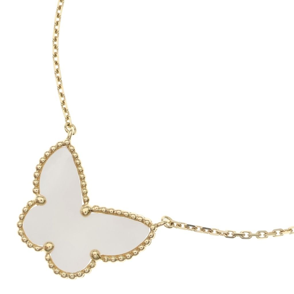 Van Cleef & Arpels (ヴァンクリーフアンドアーペル) ラッキーアルハンブラ パピヨン マザーオブパール ネックレス Au750YG 6.2g JE307117 箱・旧保