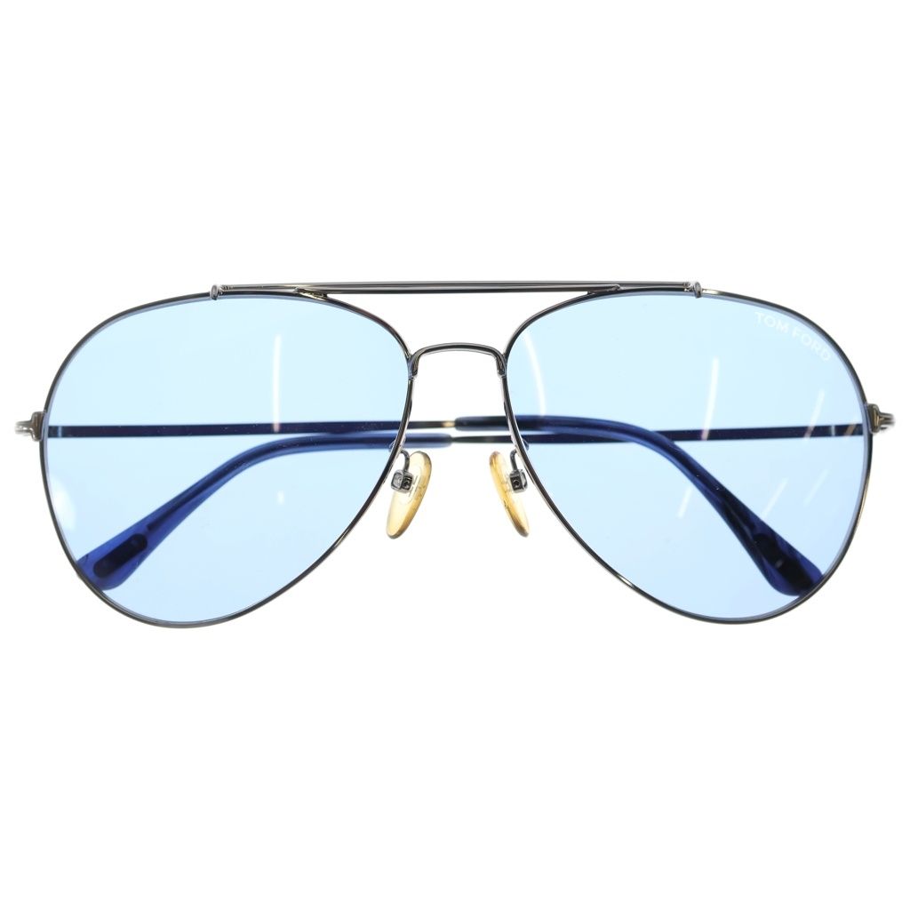 TOM FORD (トムフォード) ティアドロップ メタルフレーム ダブルブリッジ クリングスタイプ アイウェア サングラス 眼鏡 シルバー/ブルー/ブラック TF497-K