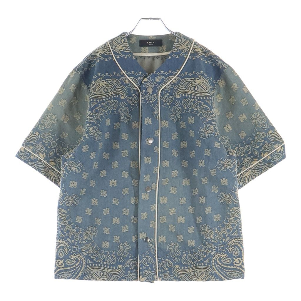 AMIRI (アミリ) Bandana Jacquard Baseball Shirt SRAMDNIR1001SMRBC00 バンダナベースボール半袖シャツ インディゴ