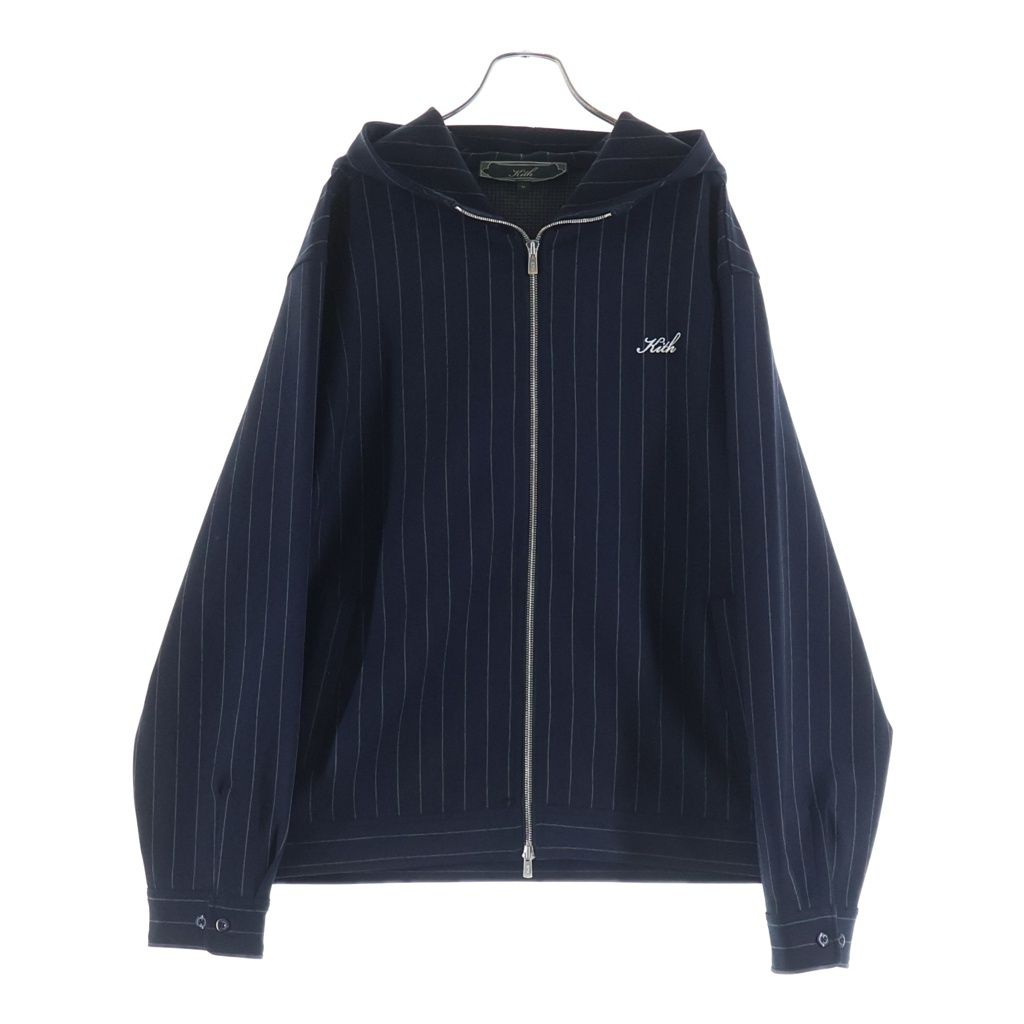 KITH (キス) エンブロイダリーデザイン ジップアップ ストライプ柄 トラックジャケット ネイビー KHM031412