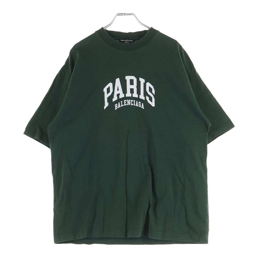 BALENCIAGA (バレンシアガ) PARIS パリ ロゴプリント 半袖Tシャツ カットソー グリーン 612966 TLVL7