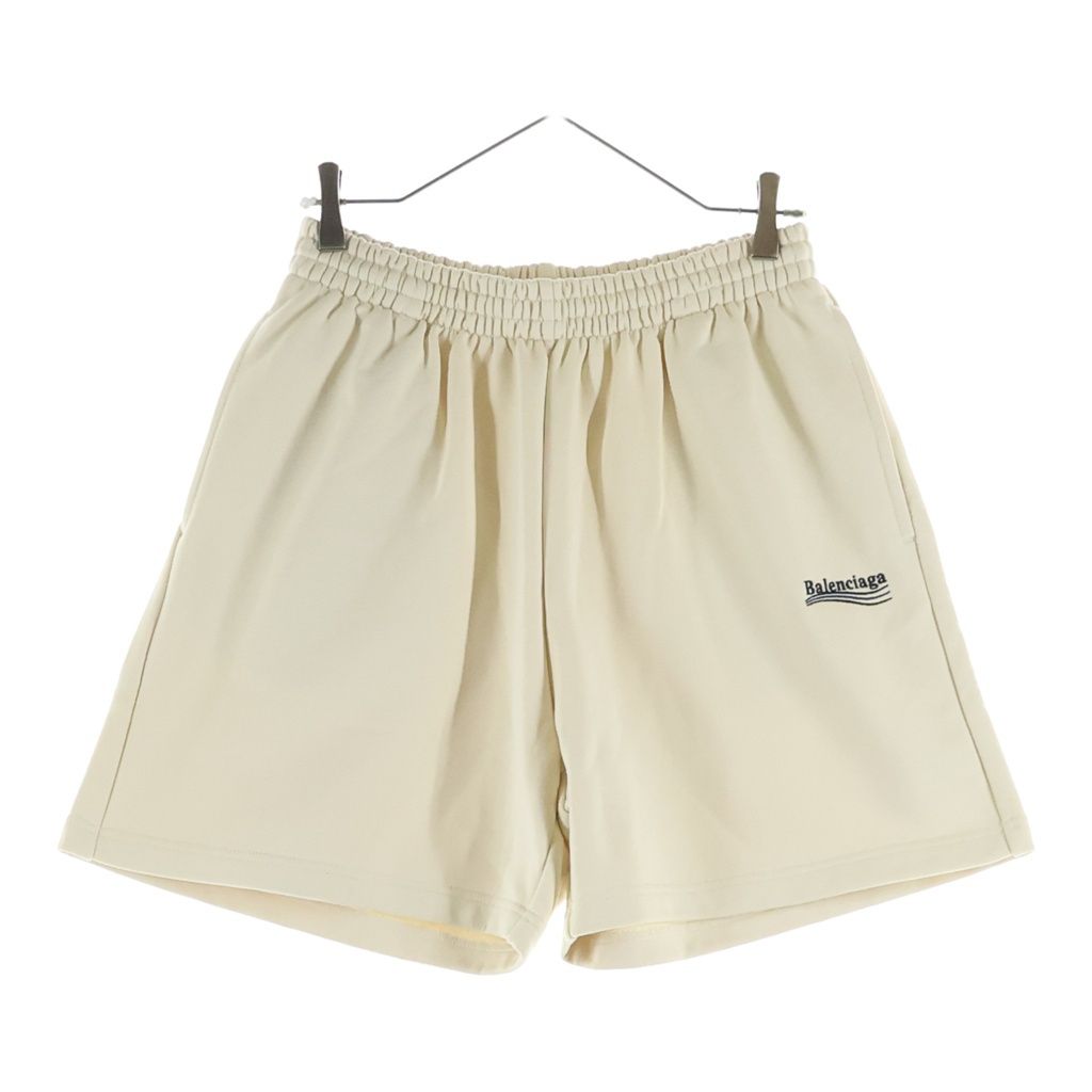 BALENCIAGA (バレンシアガ) 22SS Political Campaign Sweat Shorts ポリティカル キャンペーンロゴ刺繍 スウェットショーツ ハーフパンツ ベージュ 676137 TKVI9