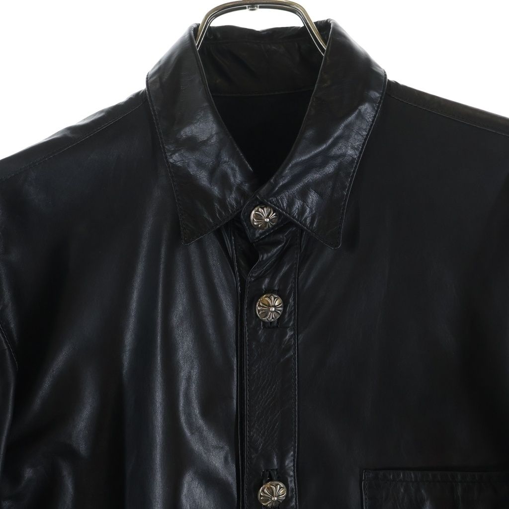 CHROME HEARTS (クロムハーツ) クロスボールボタン 長袖レザーシャツ