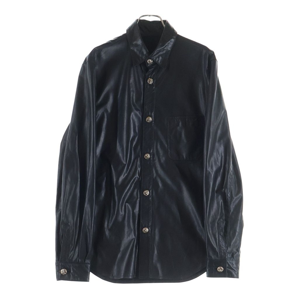 CHROME HEARTS (クロムハーツ) クロスボールボタン 長袖レザーシャツ