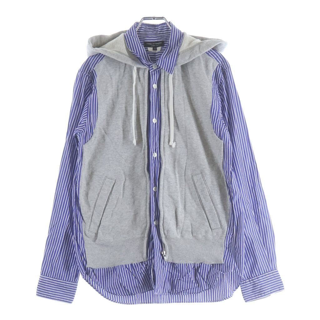 COMME des GARCONS HOMME PLUS (コムデギャルソンオムプリュス) 09AW Zip Up Sweat Docking Shirt スウェット フーディ ストライプ 長袖シャツ ブルー/グレー PD-B031 11,881円
