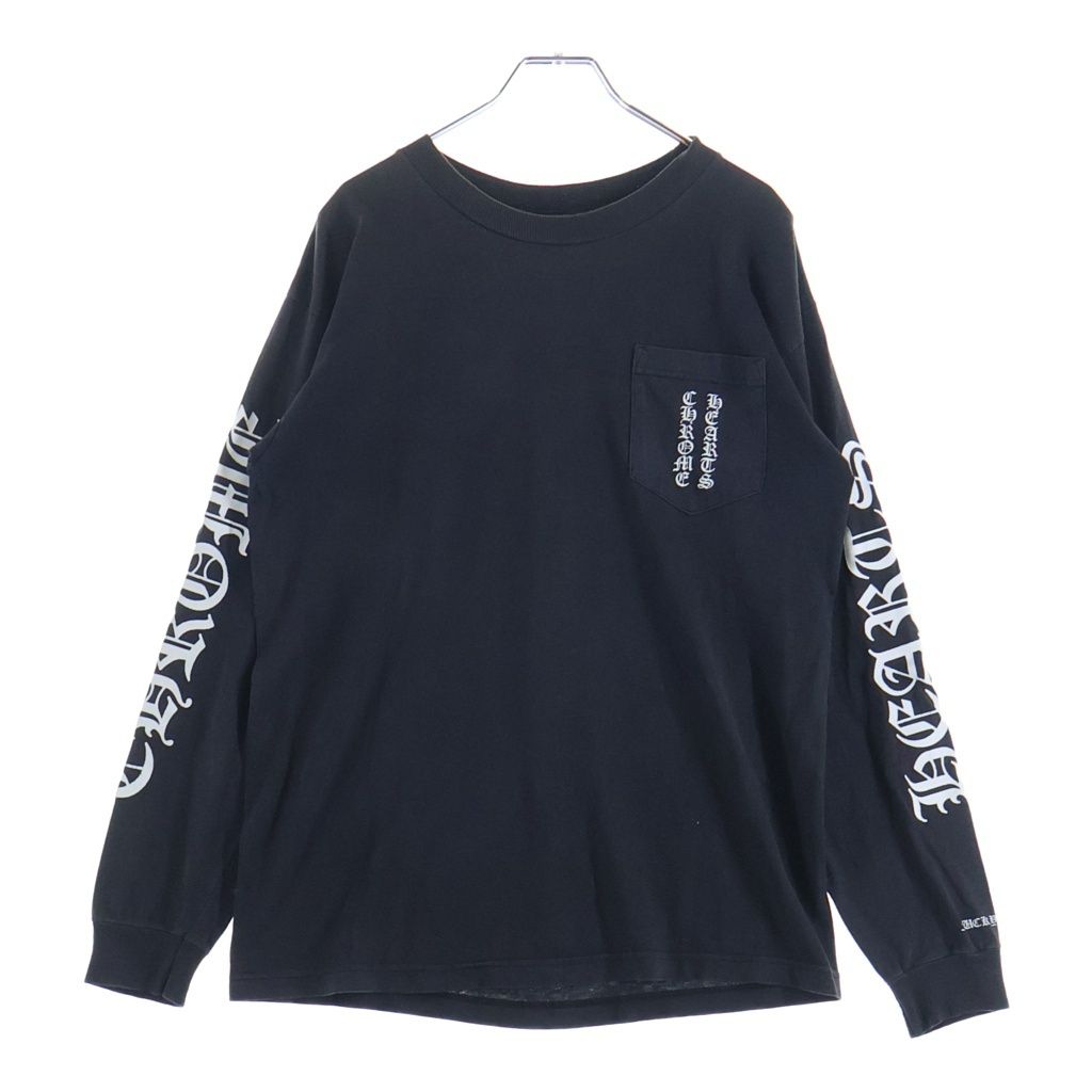 CHROME HEARTS (クロムハーツ) OLD CH L S 1 スクロールラベルプリントロングスリーブTシャツ クルーネック長袖Tシャツ カットソー ブラック