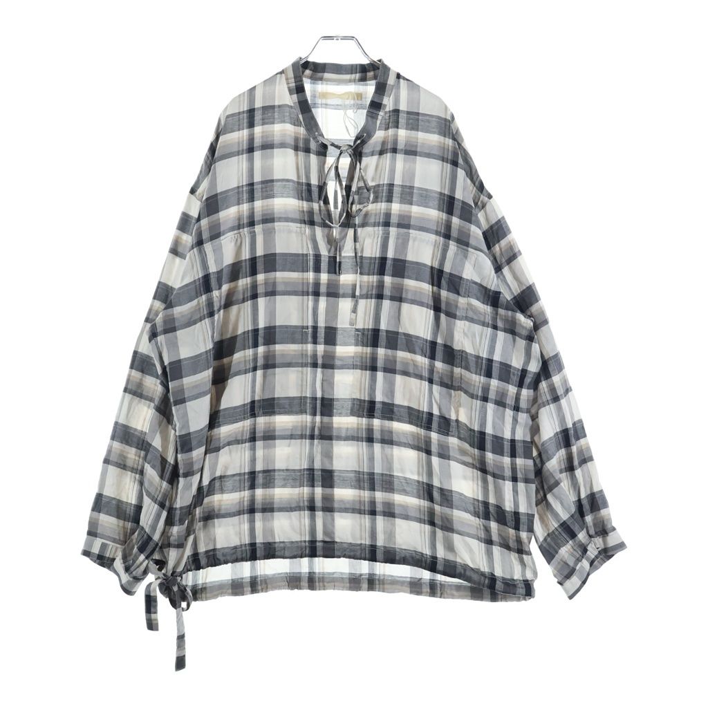 ANEI (アーネイ) ノーカラー 長袖チェックシャツ グレー AN0241_S1101_PL