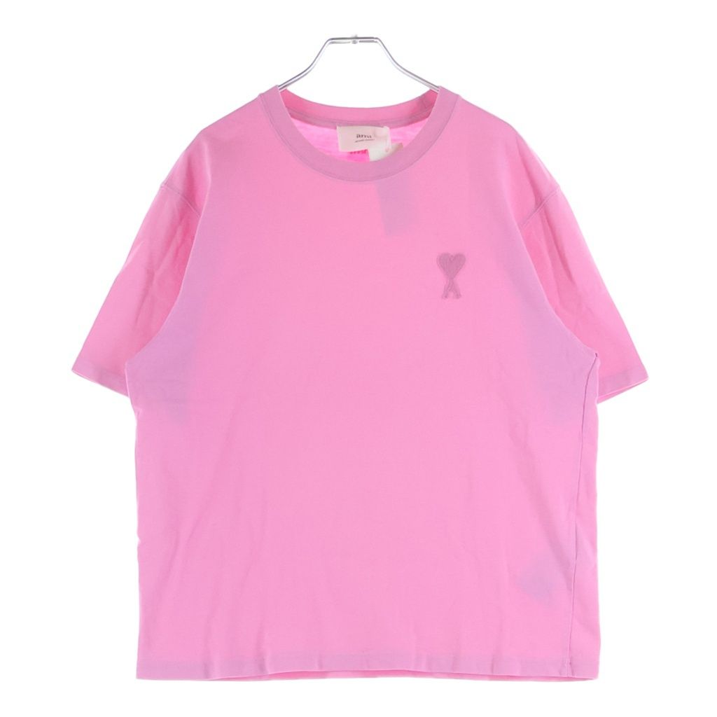AMI Alexandre Mattiussi (アミアレクサンドルマテュッシ) T-Shirt ハートロゴ刺繍 半袖Tシャツ ピンク UTS004.726