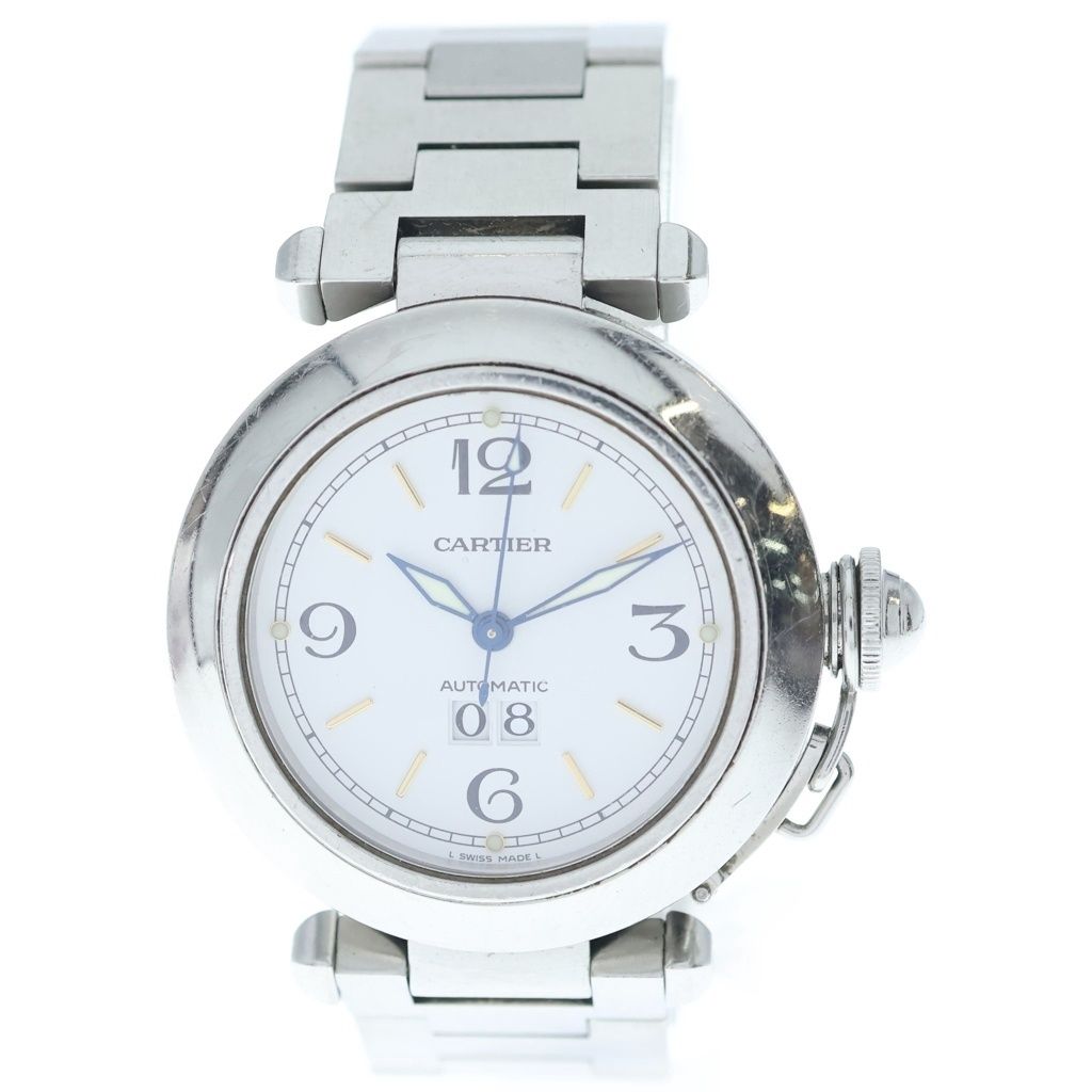 Cartier (カルティエ) パシャC ビッグデイト 白文字盤 自動巻き 腕時計 シルバー W31044M7