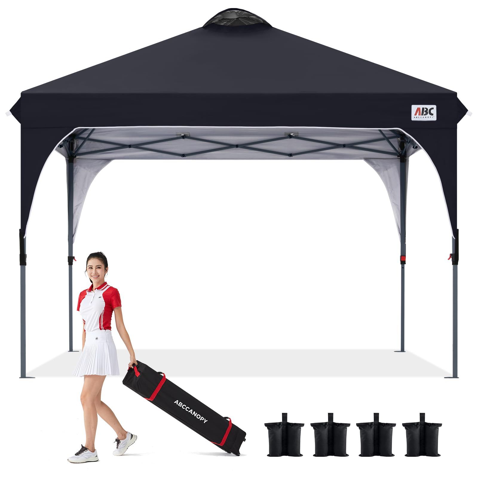 ABCCANOPY 【在庫一掃】 タープテント ワンタッチ 3段階調節 ベンチレーション 天井 2.5m/3m アウトドア 簡単 大型 タープ テント キャスターバッグ付き 高耐水圧 遮熱日除け 付属品付き ブラック 3Mry bddc0662