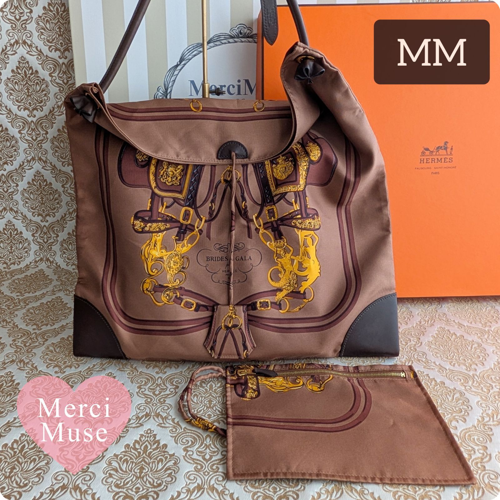 ❤お得なお品❤シルキーシティMM BRIDES DE GALA ブラウンｘシルバー金具 エルメス □Ｍ刻印 MerciMuse メルシーミューズ