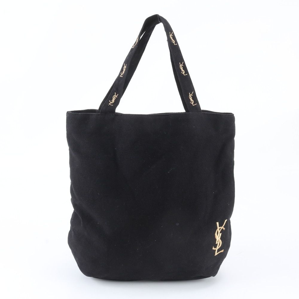 極美品 イヴ サンローラン YSL ロゴ 刺繍 トート バッグ 肩掛け ショルダー ハンド ブラック 黒 A4 レディース WIM EG46-7【中古】