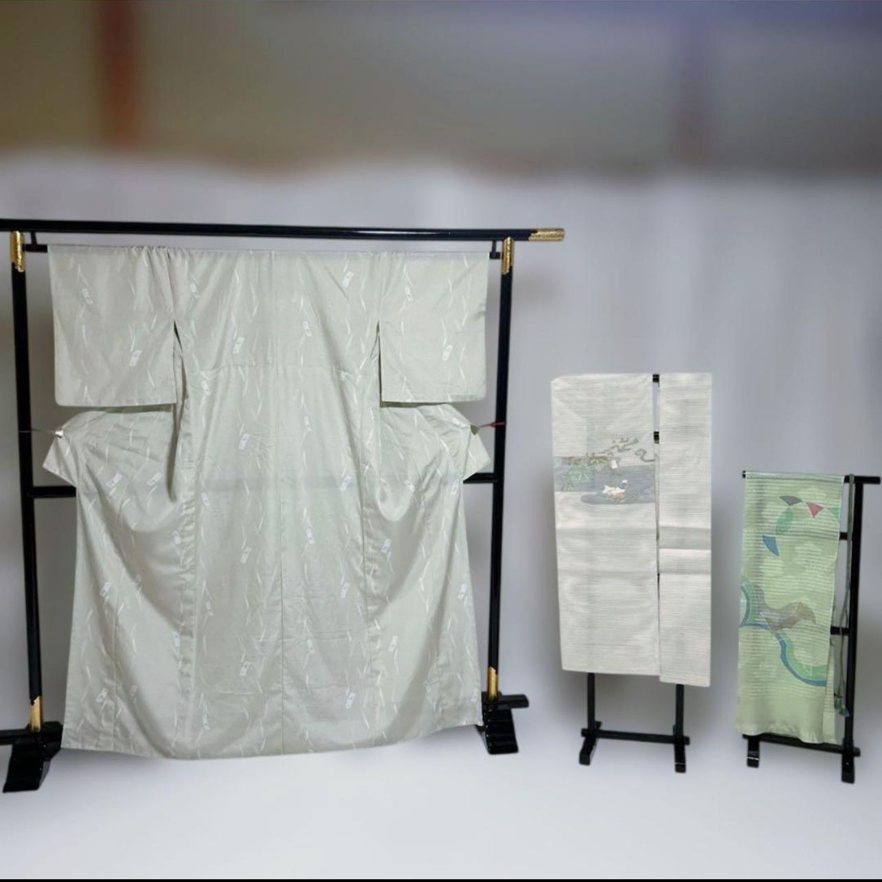 美品 東レ 絽 江戸小紋 フルセット 夏羅帯 夏帯締め 夏帯揚げ 裄丈69