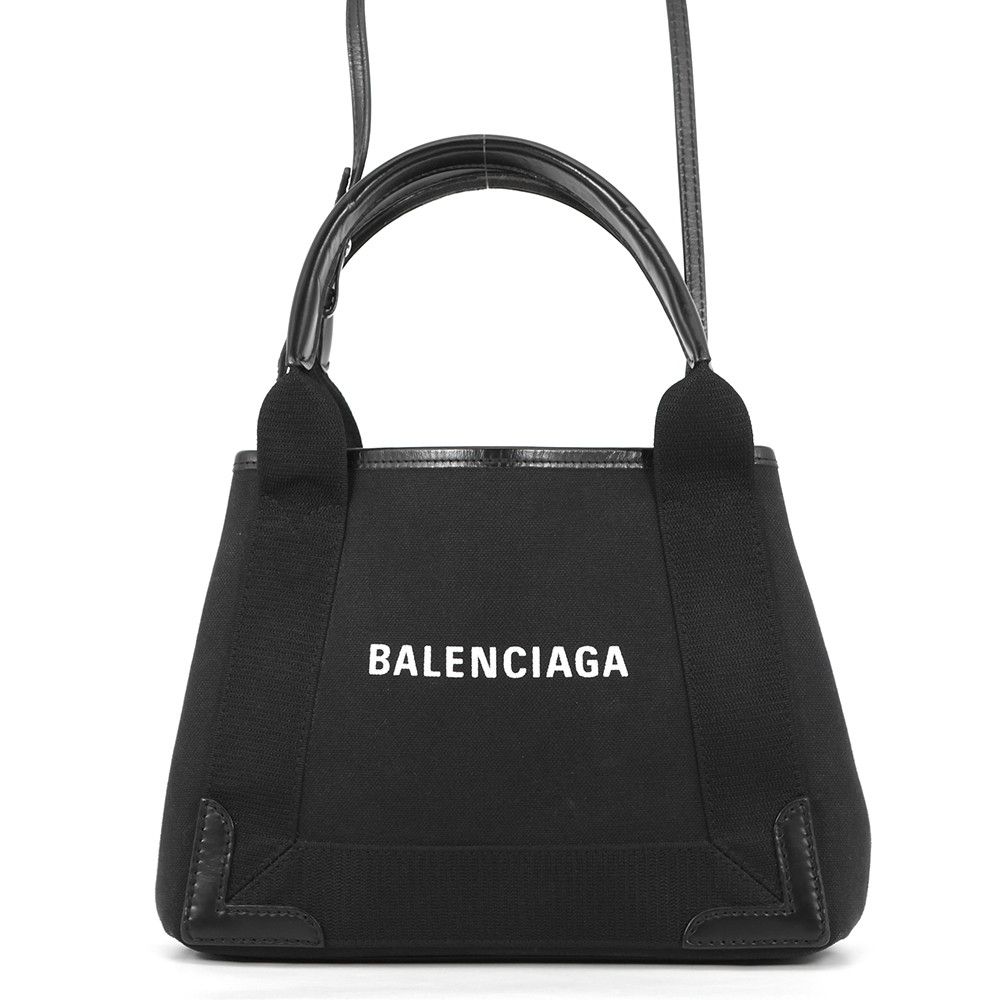 バレンシアガ ハンドバッグ ネイビーカバ XS キャンバス レザー 390346 BALENCIAGA ポーチ付 2way 黒