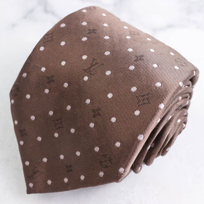 ルイ・ヴィトン ブランド ネクタイ 小紋柄 モノグラム ドット柄 シルク イタリア製 PO メンズ ブラウン LOUIS VUITTON 【中古】