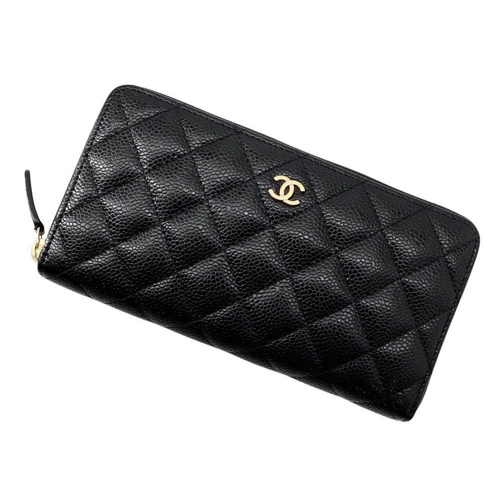 シャネル 長財布 マトラッセ クラシック ロング ジップ ウォレット ココマーク キャビアスキン A50097 CHANEL 黒