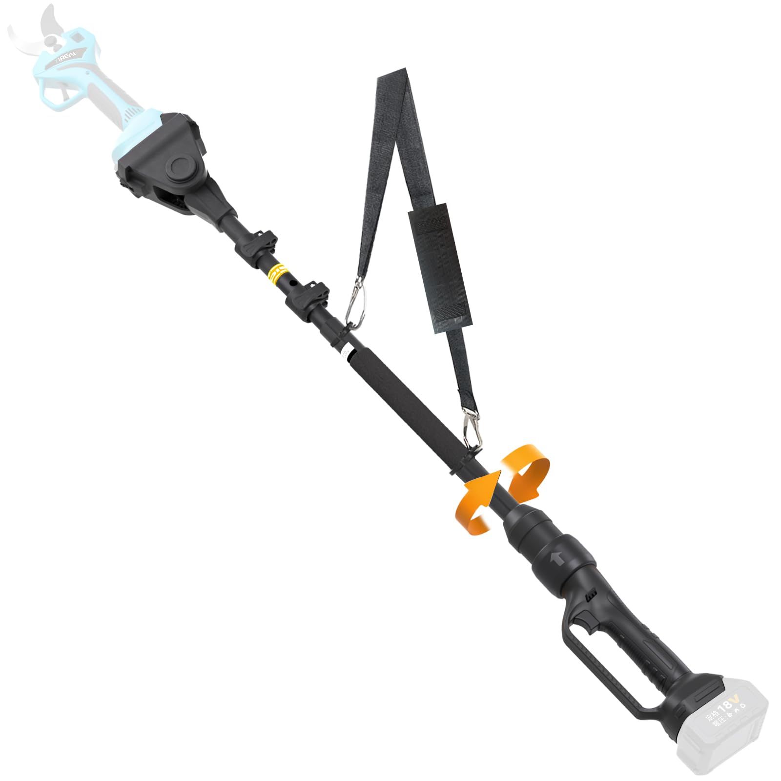 ★新品★高枝切りバサミ電動チェーンソーヘッジトリマーの延長ポール 180°回転 簡単操作スイッチ 約1.4m-2.8m伸縮 軽量 マキタソケット三枚式と接続可能 枝切り用 日本語取扱説明書 黒色 f17e191c