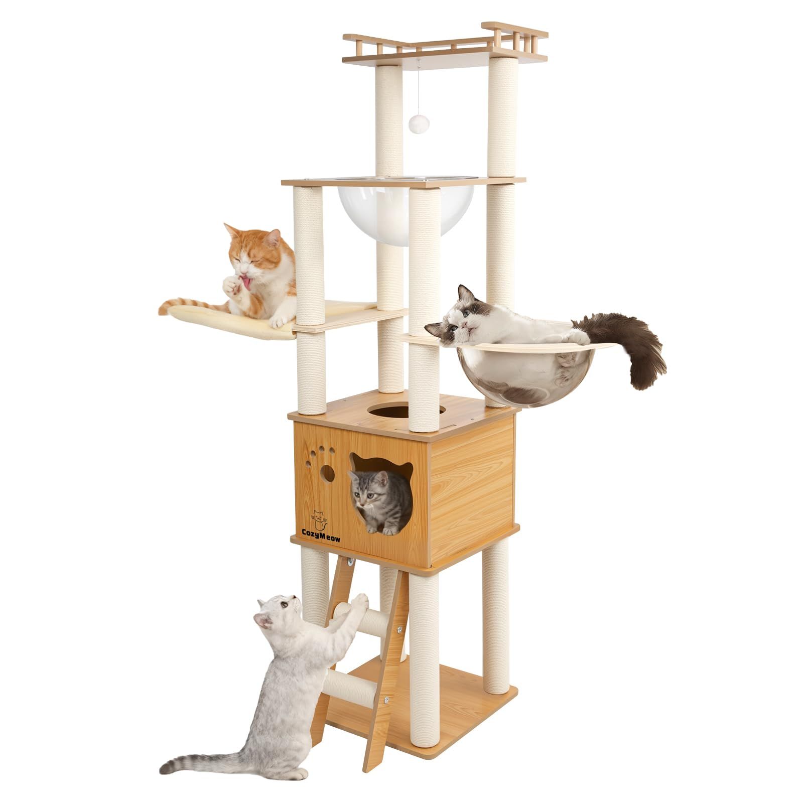 ★新品★[CozyMeow] キャットタワー 木製 据え置き スリム 宇宙船 厚さを増した板材 大型猫用 猫タワー 多頭飼い キャットハウス 爪とぎ キャットウォーク 人気 きゃつとタワー シニア ねこ おしゃれ かわいい キャットステップ 99c75898