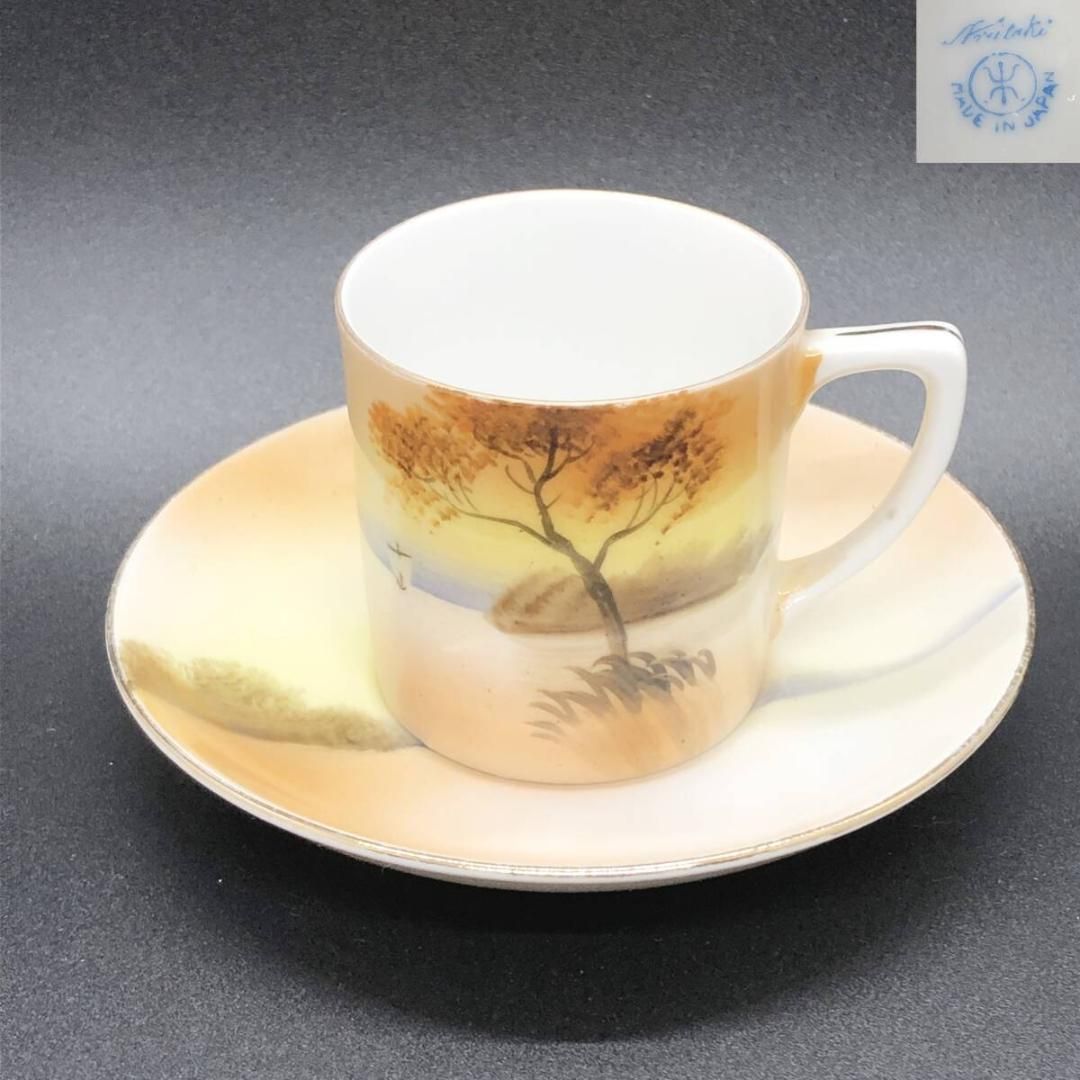 オールドノリタケ カップ＆ソーサー 金彩金盛上湖畔風景白鳥図 有名