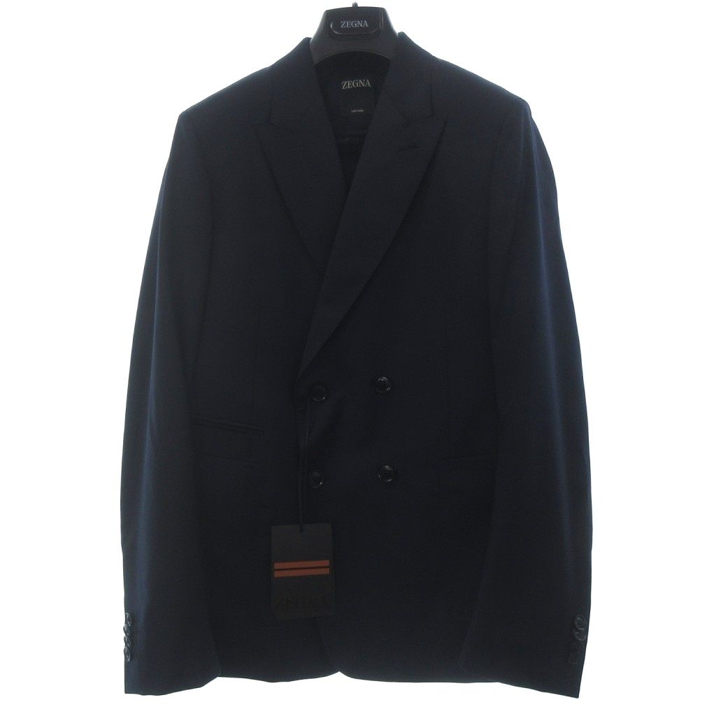 ゼニア Zegna タグ付き テーラードジャケット ダブル サイドベンツ 8-50C 紺 ネイビー