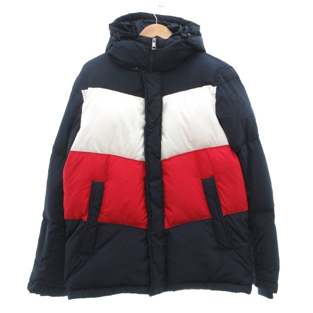  JEANS ダウンジャケット ネイビー/レッド/ホワイト トミーヒルフィガー TOMMY HILFIGER ダウンジャケット フード カラー