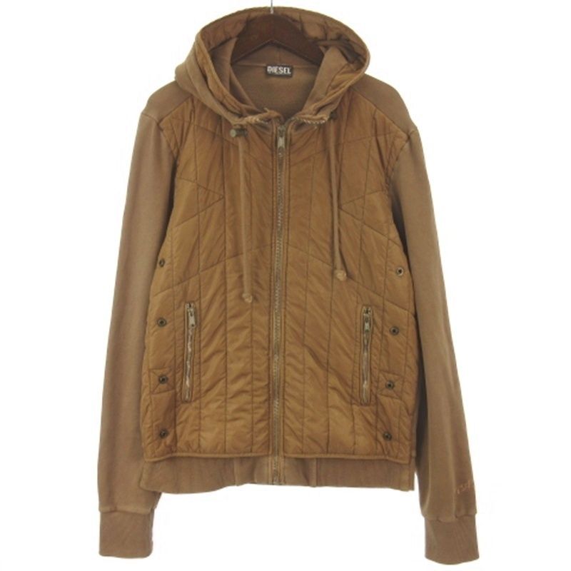 ディーゼル DIESEL キルティング 切替 スウェット パーカー ブラウン M