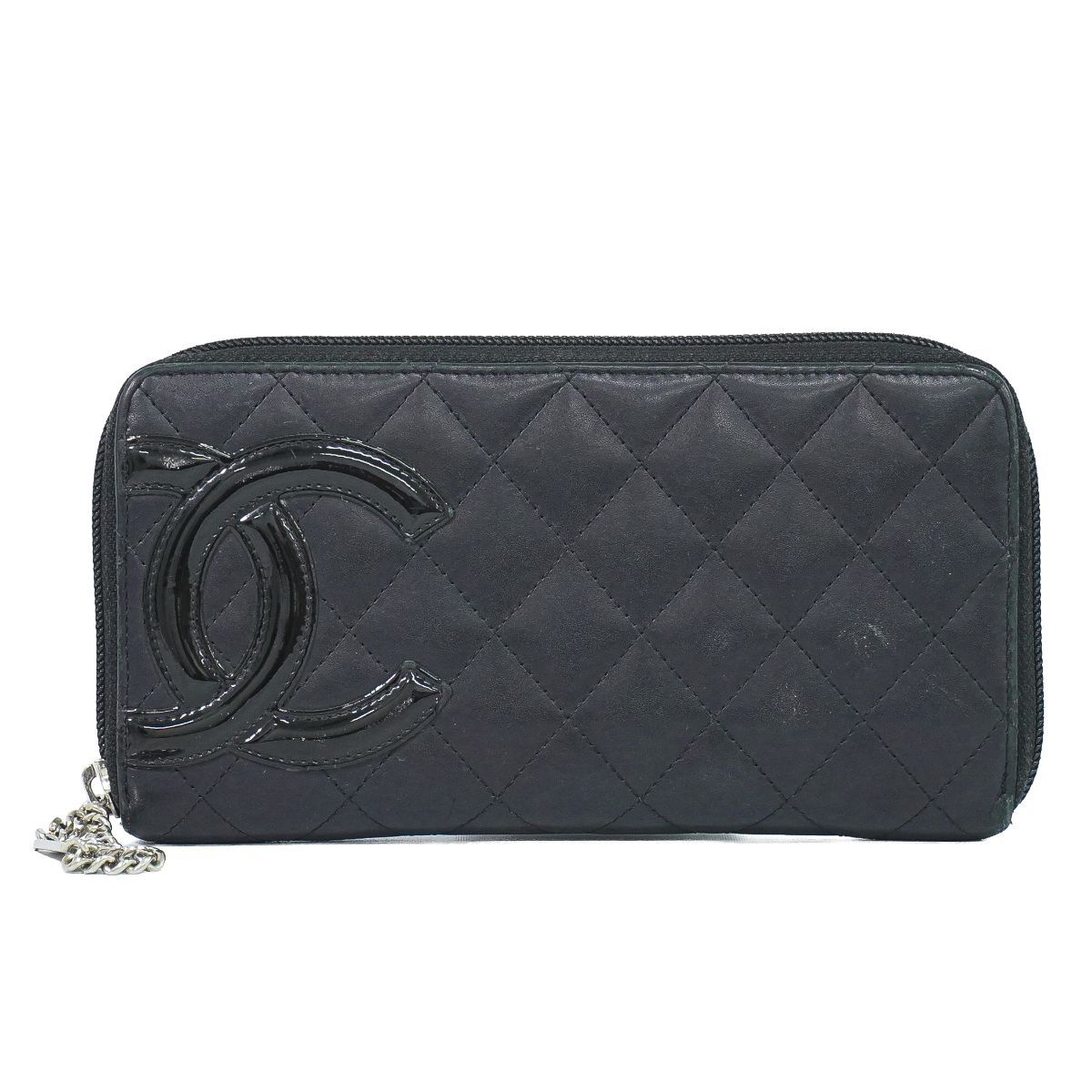 本物 シャネル CHANEL ココマーク カンボンライン ラウンドファスナー 長財布 ロングウォレット カーフスキン レザー ブラック 財布 ウォレット 中古・