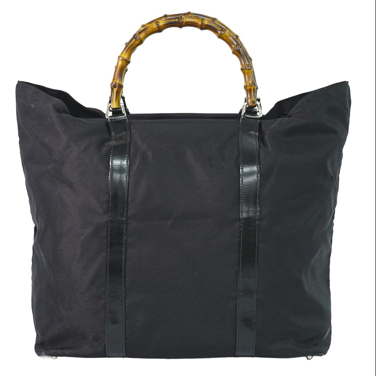 本物 グッチ GUCCI バンブー トートバッグ ハンドバッグ キャンバス ブラック Bamboo バッグ 中古・