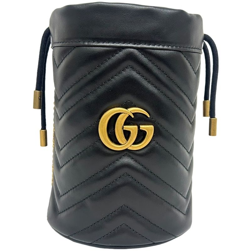 GUCCI グッチ GGマーモント ミニバケットバッグ 575163 ブラック レザー ショルダーバッグ レディース 【中古】 12606R26
