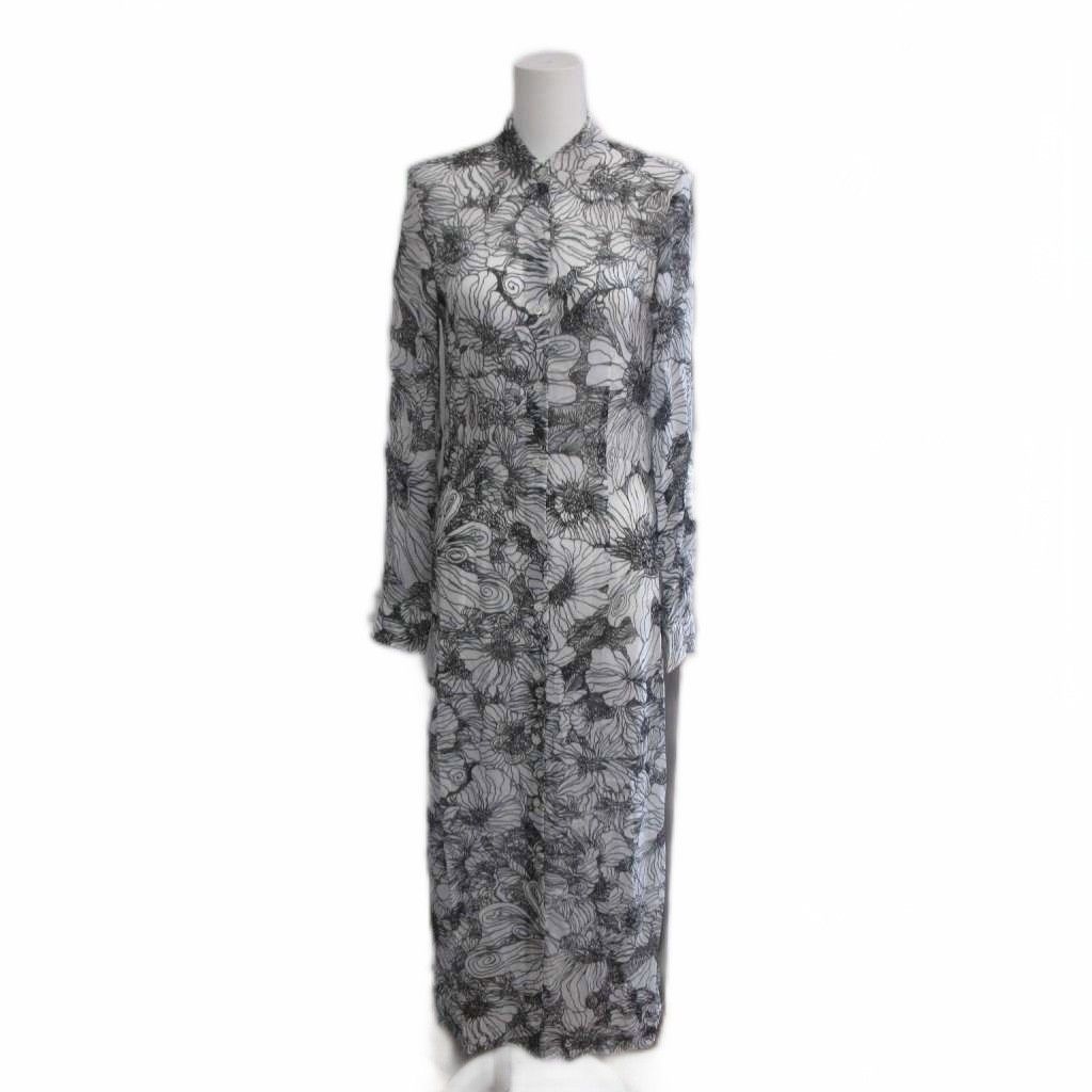 ドリスヴァンノッテン DRIES VAN NOTEN シャツワンピース 花柄 ロング丈 36 白 ホワイト 黒 ブラック