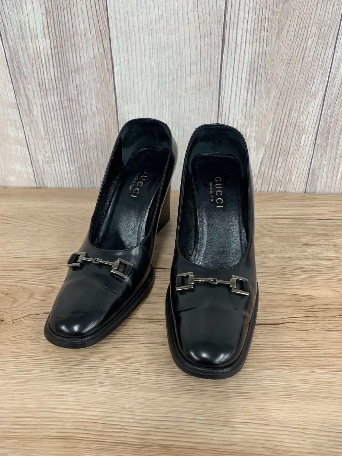 GUCCI グッチ パンプス スクエアトゥ ホースビット チャンキーヒール ブラック 24.5㎝ 2378 ラバーソール付き平塚店 衣料品