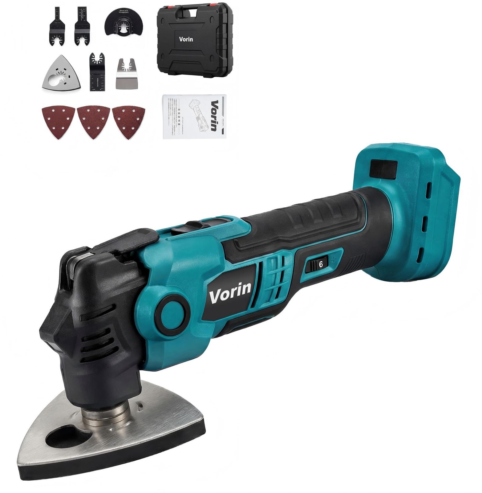 【2026新型】VORIN 18V 充電式 マルチツール ブラシレスモーター ケース付き コードレス スペック角度1.6° スターロック OIS対応 6段変速調整モード 替刃9点セット付き LEDライト付き 本体のみt 4ce0b46f