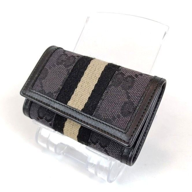 未使用 GUCCI グッチ 6連 キーケース シェリーライン GG柄 キャンバス レザー ブラック 黒 金具シルバー メンズ レディース 男女兼用 美品