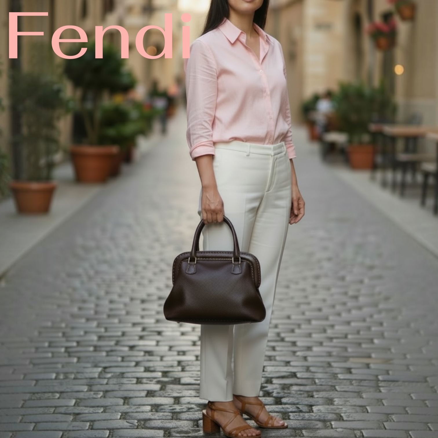 Fendi ハンドバッグ ダークブラウン フェンディビジネスバッグ　がま口