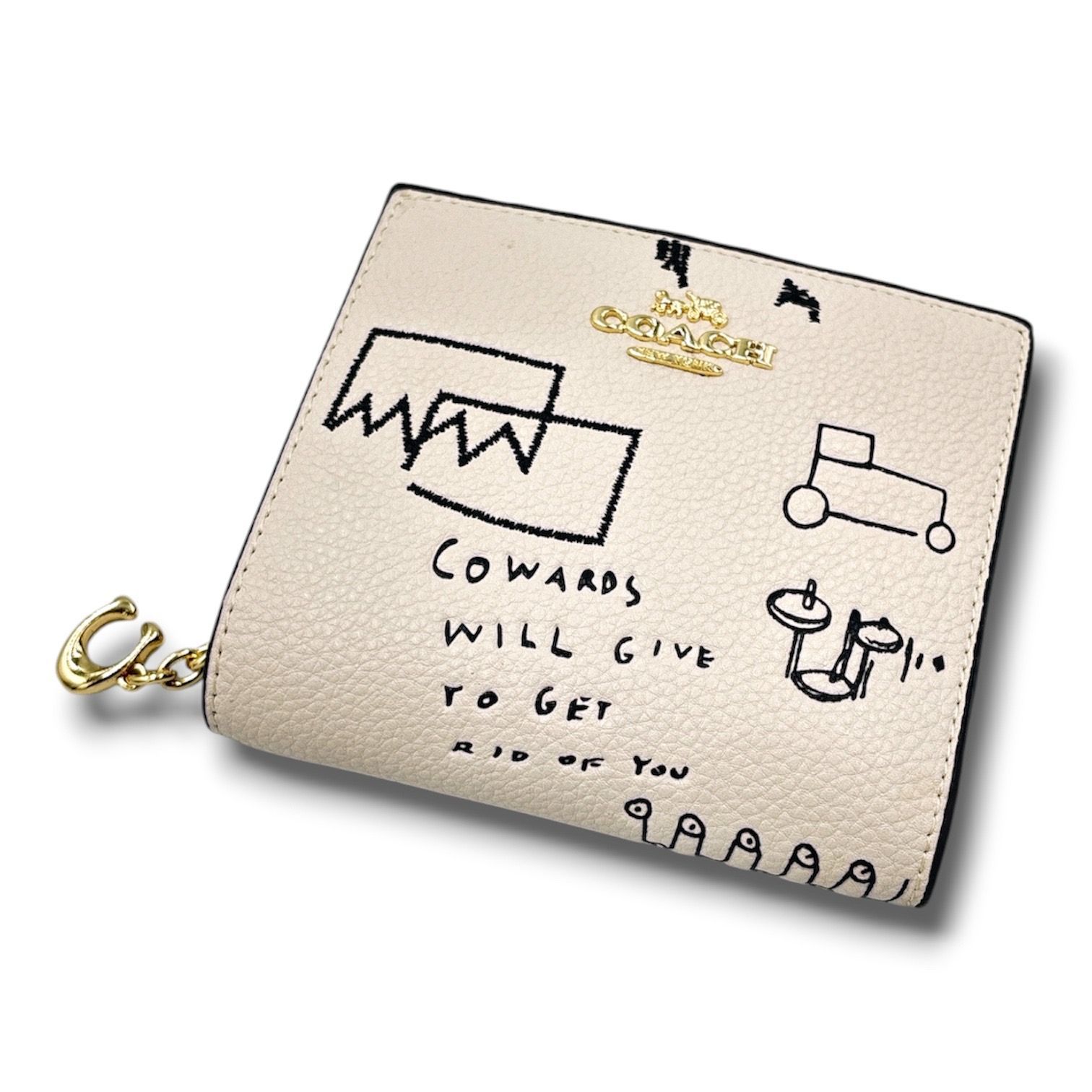 COACH × jean-michel basquiat コーチ バスキア コラボ 二つ折り財布 スモールウォレット 小銭入れ カードケース 刺繍 アイボリー レディース 通年 ゴーゴー古着セントラルパーク名古屋店 25 No.久2354