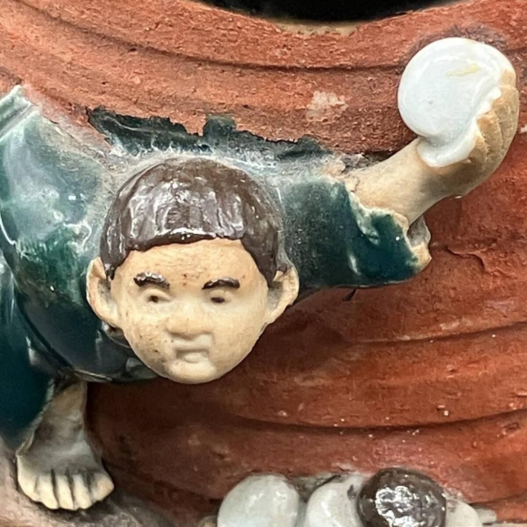 井上良斎作 隅田焼 高浮彫人物 明治期 署名あり 古陶器 マグカップ