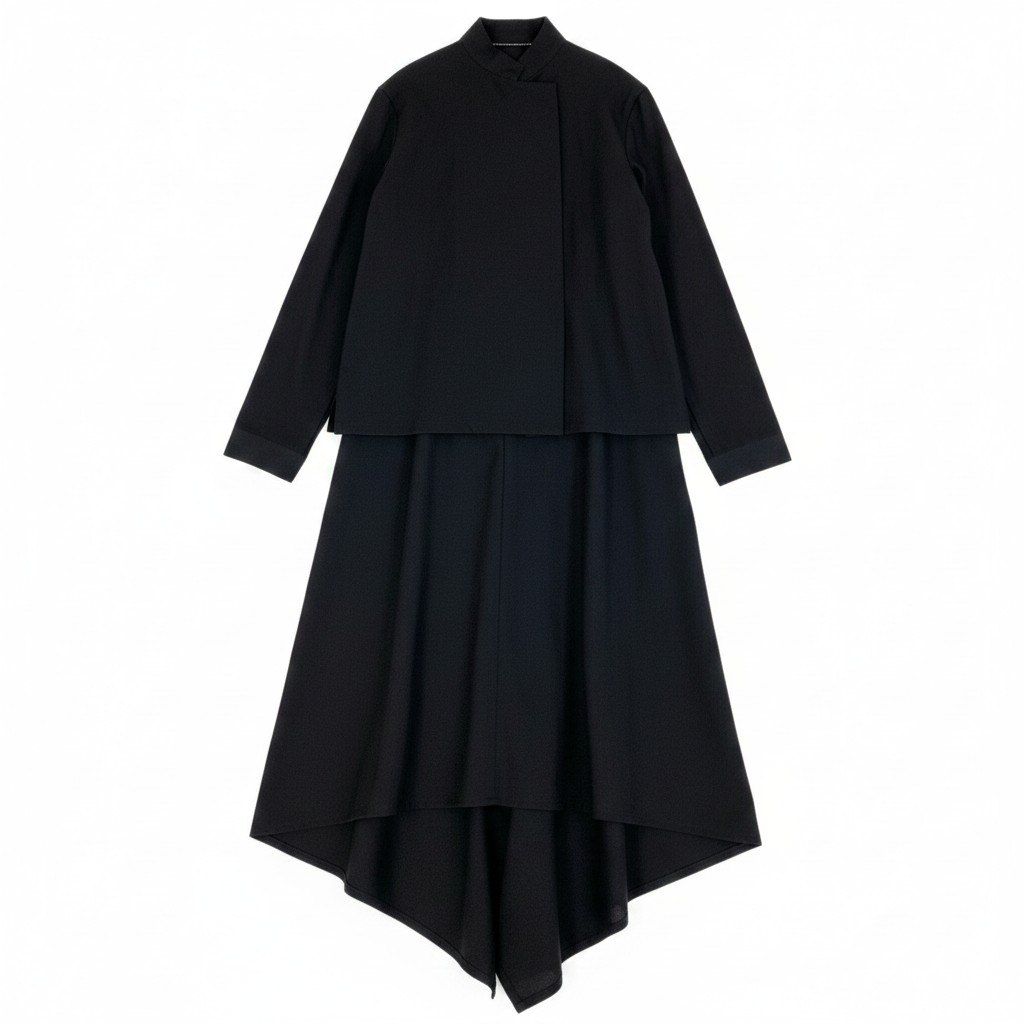 Af27 LIMI feu リミフゥ Yohji Yamamoto ヨウジヤマモト セットアップ シャツジャケット ロングスカート ブラック ウール100％ レディースo07t