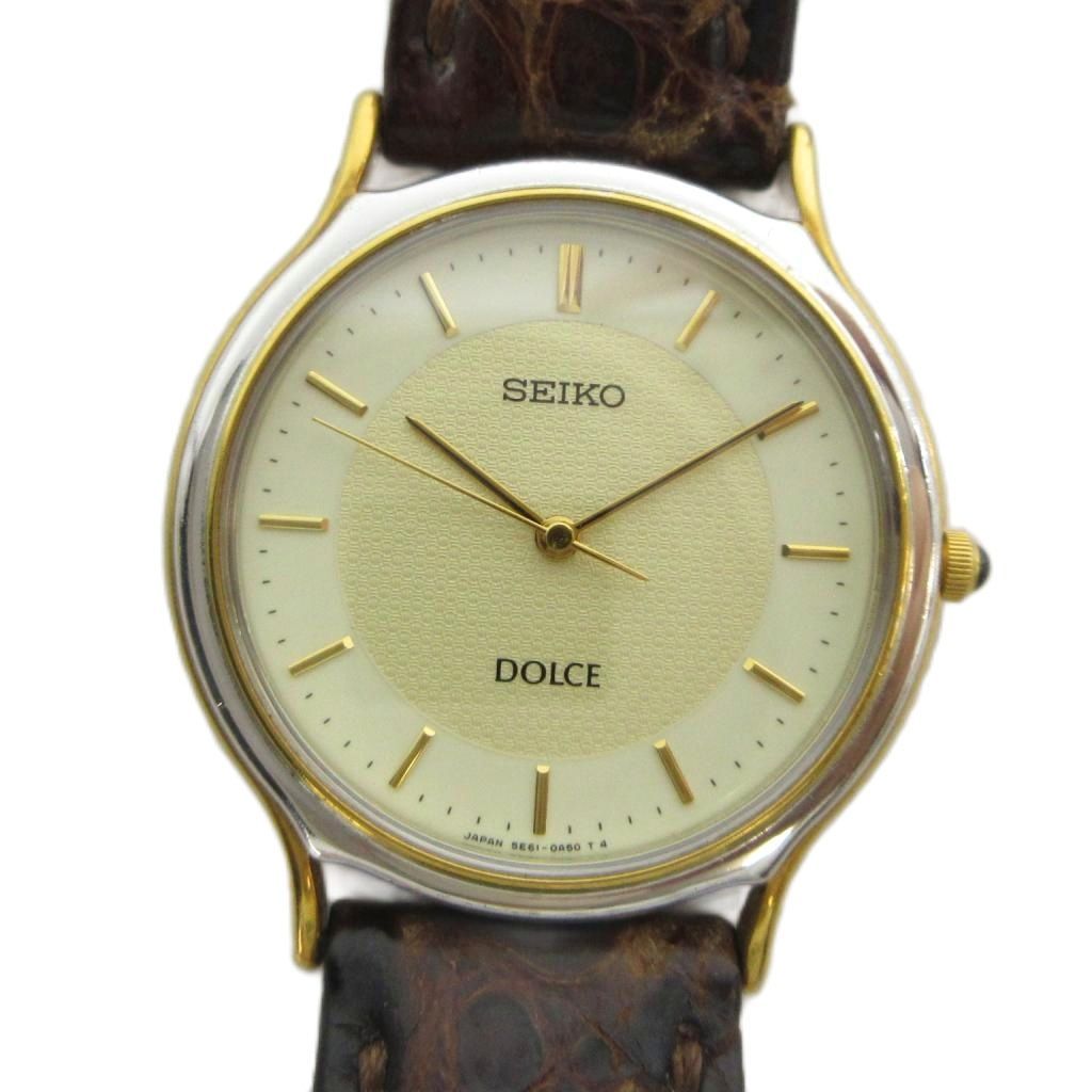 セイコー SEIKO 5E61-0A20 ドルチェ DOLCE 腕時計 ウォッチ クォーツ レザーベルト ゴールド色 ■GY11 /MQ