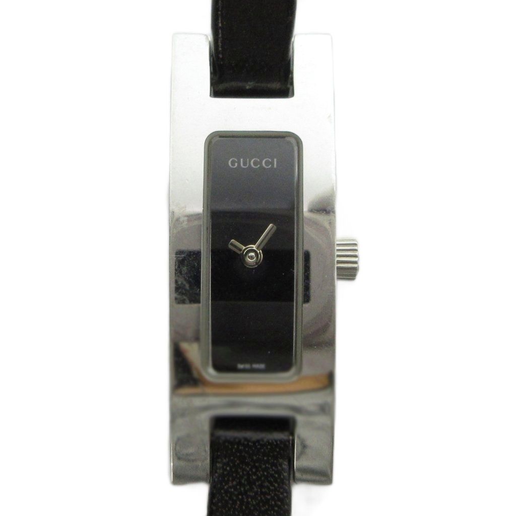 グッチ GUCCI 3900L 腕時計 ウォッチ クォーツ スクエア 黒文字盤 レザーベルト シルバー色 ■GY18 /MQ ■OH