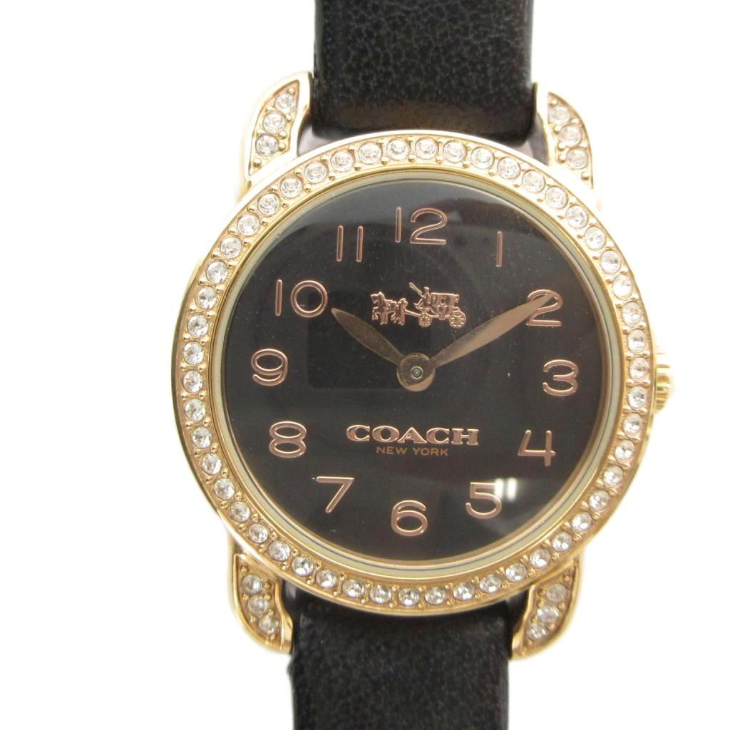 コーチ COACH CA.97.7.34.1327S 腕時計 ウォッチ クォーツ ロゴ 黒文字盤 レザーベルト ゴールド色 ■GY18 /MQ
