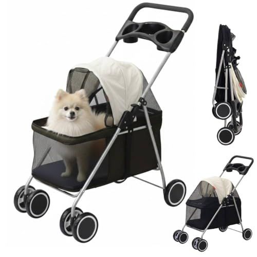 ペットカート 小型犬 (軽量 畳みやすい) ペットベビーカー ペットキャリー 前輪360°後輪ブレーキ付き 耐荷重15Kg 老犬介護 お出かけ 公園散歩 旅行 通院 外出便利 iimono117 (ブラック)★