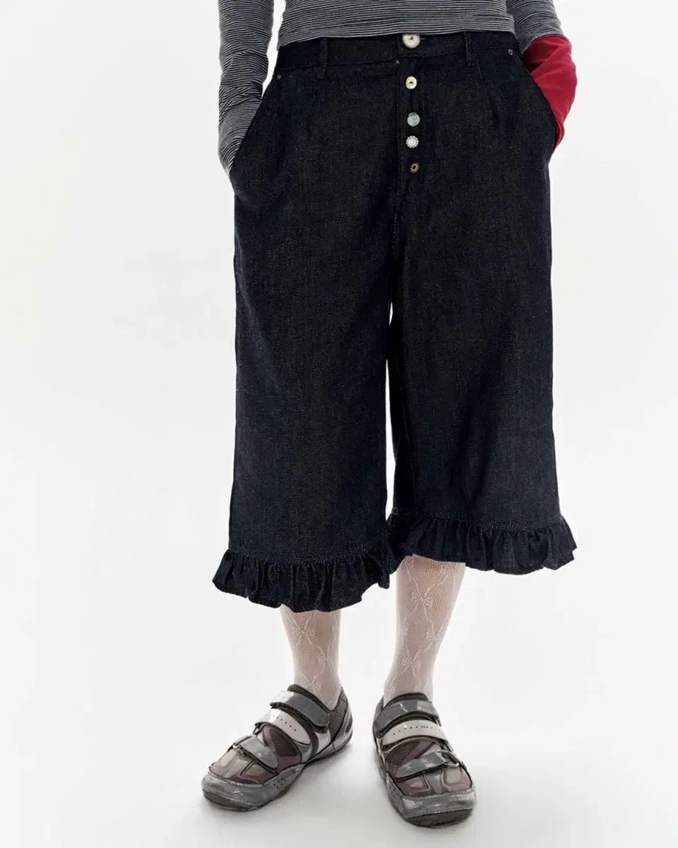 (新品) テストメカニズム Ruffle Cropped Pants デニム パンツ