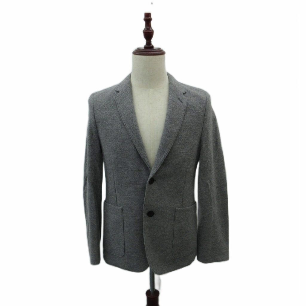 ヒューゴボス HUGO BOSS テーラードジャケット 上着 シングル ミドル丈 ウール UK44 グレー /HO31 ■ECD005